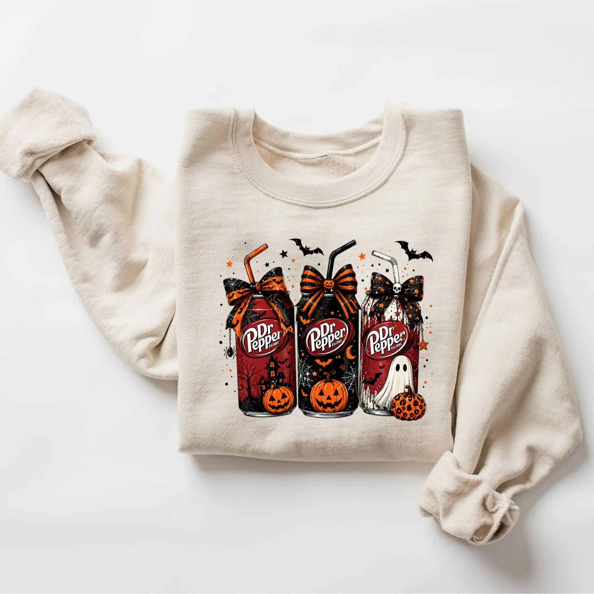 Spooky Cherry Soda Halloween Sweatshirt, Cute Ghost Drink Crewneck, Retro Soda Lover Pullover for Women, Cozy Fall Beverage Gift - AL