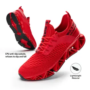 Men's Running Shoes Breathable Mesh Workout Shoes - Anti Slip Sports Sneakers with Blade Sole & Triangle Cushioning, Lightweight Walking Shoes for Men, Fashionable Gym Tennis Casual Training Shoes