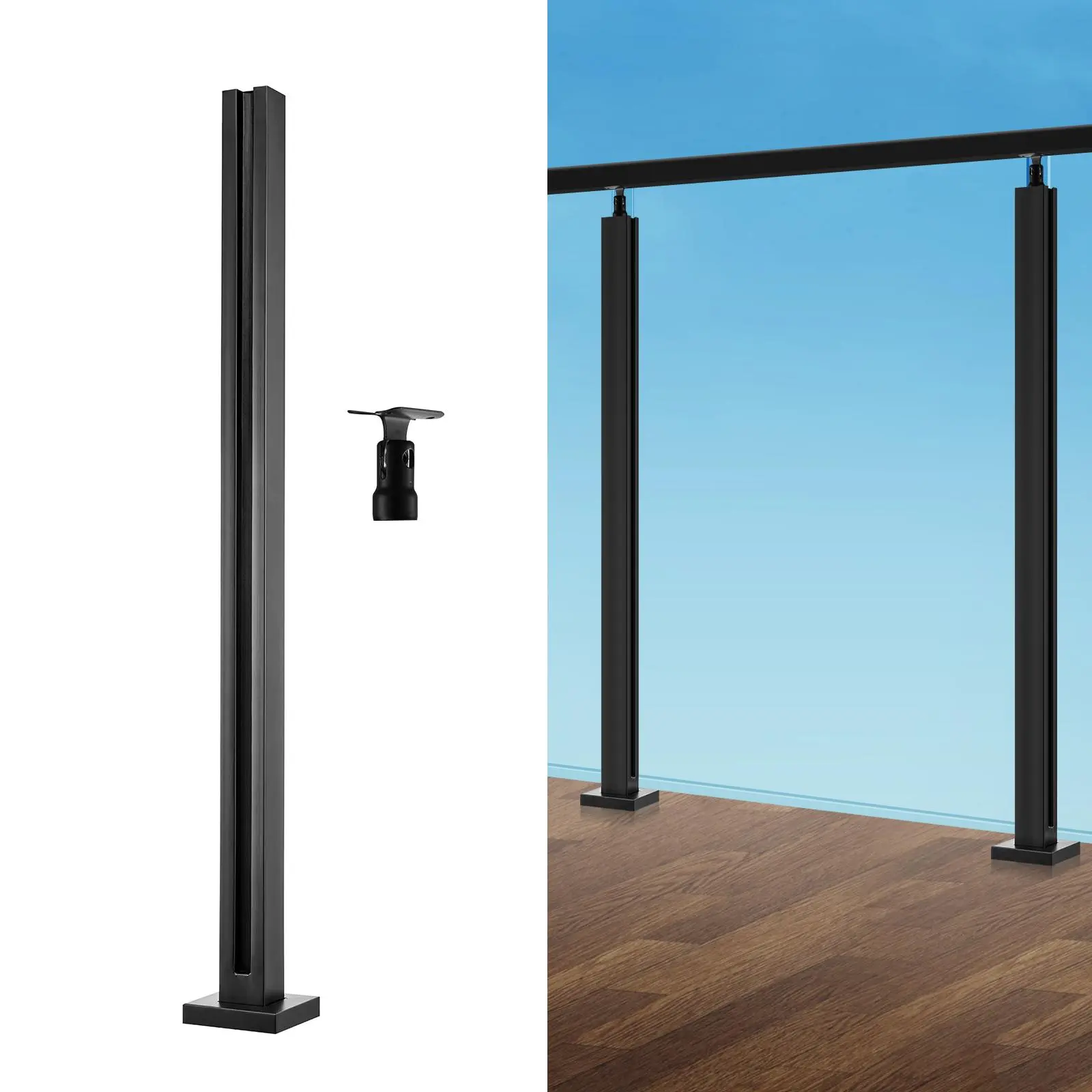 VEVOR Glass Clamp,  , 35.83" Height Glass Railing Bracket for 0.39 "-0.47 " Thickness Tempered Glass, 304 Stainless Steel Glass Mounting Clamp, Glass Shelf Bracket for Balcony, Garden, Deck, Stair, Black#BacktoSchool