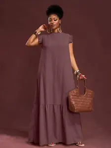 Summer New Patchwork Dress, Japanese Style Loose Waist Pleated Long Dress, Round Neck Flared Hem Pleats, Plus Size Women's Dress, Womenswear