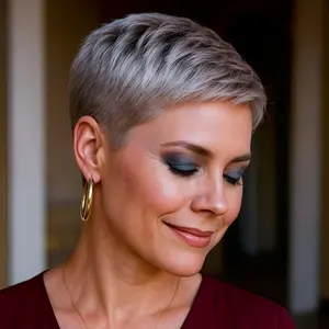 New 2025 Arrivals [Premium Quality Pixie Cut Wig] Premium Quality Women's Natural Gray Pixie Cut Human Hair Wig - 4-Inch Short Layered Style with Glossy Finish, 150% Density Rose Net Cap for Everyday, Halloween, Christmas & Cosplay Events - Ethnicity Neut