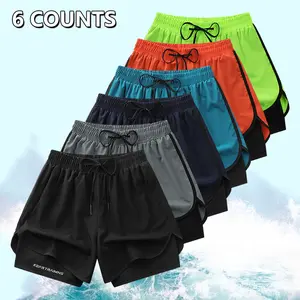 Summer New Men's Two-in-One Breathable Quick-Dry Sports Shorts with Inner Lining, Suitable for Gym Workouts, Running, Marathons, Athletic Training, Outdoor Activities; Cool Comfortable Loose Fit Jogger Shorts with Drawstring Elastic Waistband, Fake Two-Pi