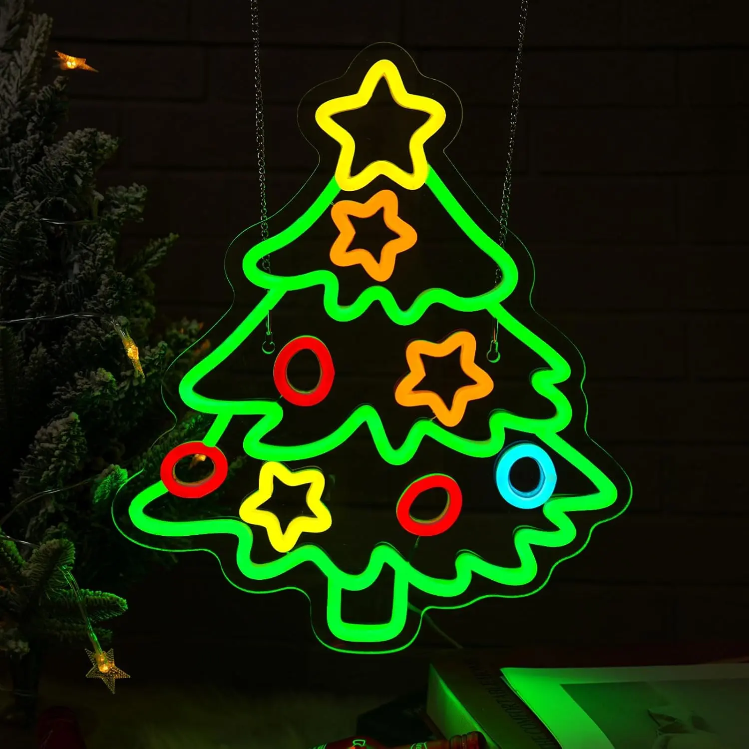 Christmas Tree Neon Signs, Christmas LED Light Sign for Party Decor | USB Powered, Dimmer Switch Xmas Star Neon Light Sign for Holiday Party,Man Cave,Home Bar,Christmas Party Decor,New Year Gift