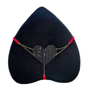 Lace  Thong with Heart-Shaped Diamond Chain