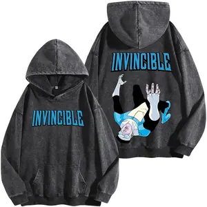 Invincible Conquest Scene Premium Washed Hoodie, Superhero Comic Graphic Tee, Retro Animated Series Fan Shirt, Dark Action Streetwear Tee, Unisex Gift for Comic Fans