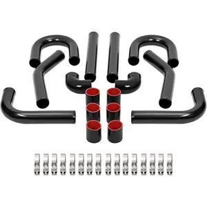 2.5 Inch 8PCS Universal Aluminum Intercooler Piping U-Pipe Kit & Stainless Steel T-Bolt Clamps & Coupler DIY Kit Black