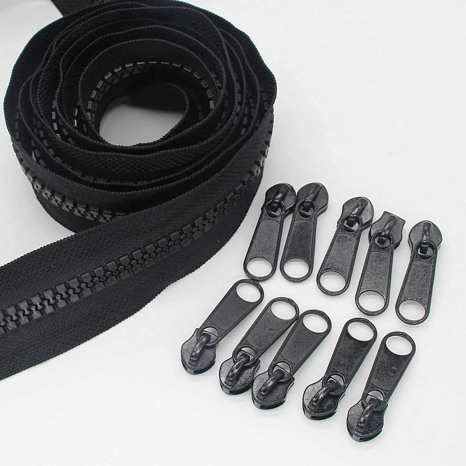 #10 Large Plastic Zipper by The Yard Bulk 5 Yards with 10 count Long Sliders for DIY Sewing Tailor Crafts Bags Tents Black (5 Yards)