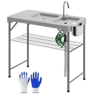 Camping Table With Sink And Drawer For Tools Side Basket For Bait Bottom Shelf For Gear Easy Transport To Boat Dock Or Patio