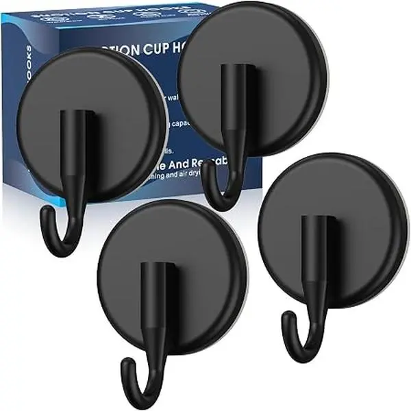 Suction Cup Hooks for Shower, Shower Hooks for Inside Shower,Mounting on Glass Doors,Tile, Mirrors, Metals,Hooks for Hanging Towels, Robe, Loofah, Jackets-Black(2 Pack)						