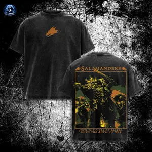 Warhammer 40K Salamander Space Marine Washed Graphic Tee Vintage Crewneck Shortsleeve Tshirt men gift Cotton Fabric Soft Menswear Casual streetwear