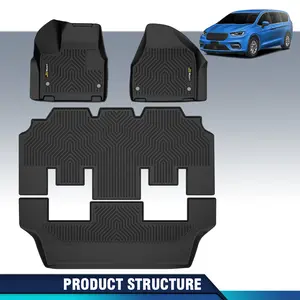 CROSSDESIGN 3PCS Floor Mats for PACIFICA 2017-2025 Plaid 3D Material Cargo Liners All-Weather Car Mats Anti-Slip Trunk Mat  Accessories Custom Fit 7 and 8 passenger model