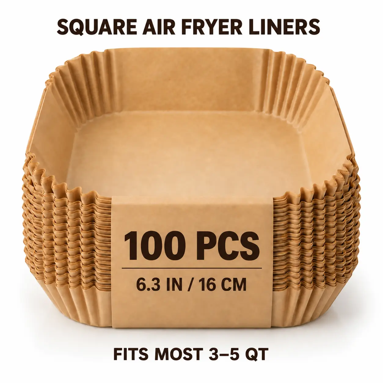 100 Pieces 6.3-Inch Square Air Fryer Liners, Disposable, Upgraded Extra-Thick Parchment Paper, Food-Grade & Greaseproof, Heat Resistant, Fits Small 3–5 Qt Air Fryers & Ovens, Easy to Clean