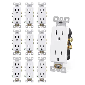 AIDA White Decorator Receptacle Outlet Electrical Outlet, Standard Electrical Wall Outlet, 15 Amp Outlet 125V, Wall Socket, Outlets Replacement, 2-Pole, 3-Wire, 5-15R, UL Listed, 10 Pack AIDA