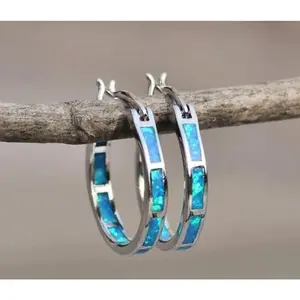 Blue Gashion Rhinestone Snap Bar Closure Earrings