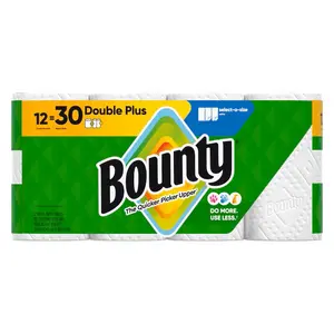 Bounty Double Plus 12-Count Select-a-Size Paper Towels - 2x More Absorbent Durable Diamond Texture for Quick Cleanup