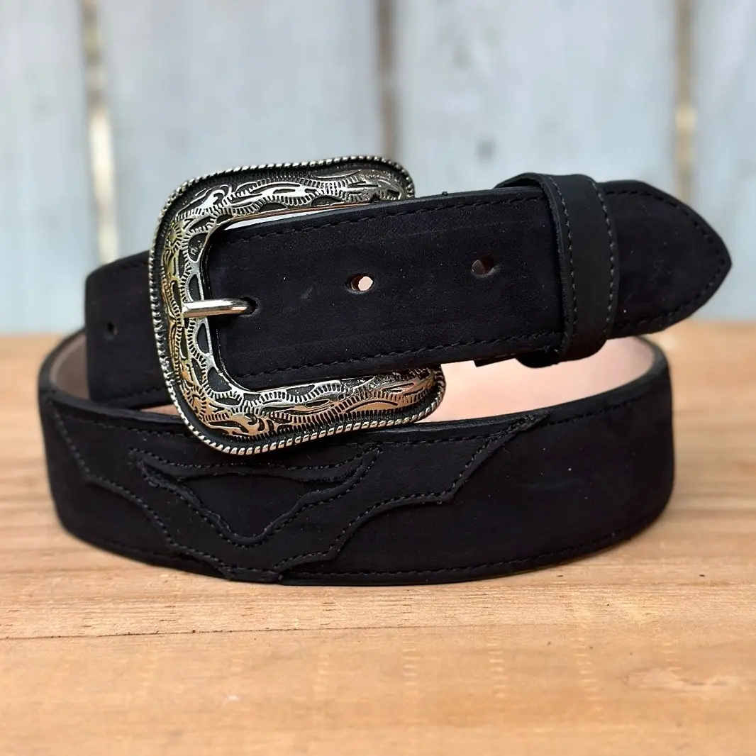 Black “Torito” Western Style 1 1/2" Wide Belt Made with Leather | Made in Mexico