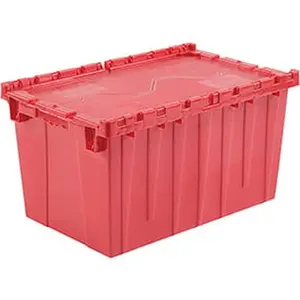 Monoflo International DC-2515-14RED 25.25 x 16.25 x 13.75 in. Plastic Storage Totes with Shipping Hinged Lid, Red