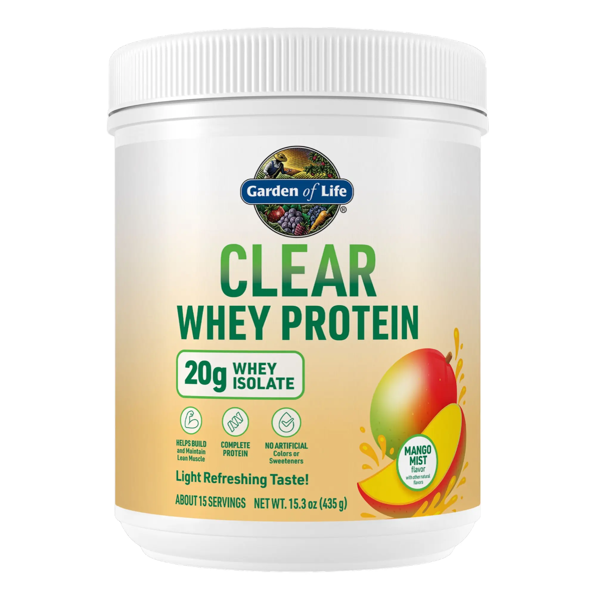 Garden of Life Clear Whey Protein Powder – 20g Whey Isolate, BCAAs, Essential Amino Acids, Supports Muscle Recovery, Sugar Free, Non-GMO, Gluten-Free, Mango Mist Flavored, 15 Servings