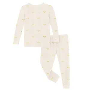 Print Long Sleeve Pajama Set in Gold Bees