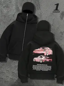 Women's Porsche Print Zip Up Hoodie, Fashion Casual Hooded Sweatshirt for Daily Holiday Outdoor Wear, Women Clothing for Fall & Winter, Tops