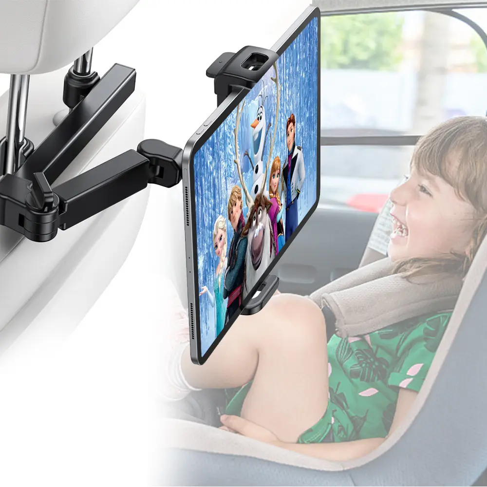 Car Headrest Tablet Mount, Back Seat iPad Holder 360° Rotation Adjustable Foldable Arm for Road Trip Essentials for Kids, Compatible with 5.5-10.2" Tablet iPad Cell Phone