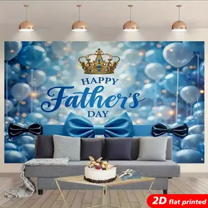 2D Flat Printed Tapestry Wall Hanging - Blue Balloon, Crown, Bow Tie Designs - Lightweight Photo Backdrop, Father's Day Gift for Aesthetic Room Decor & Festive Party Supplies