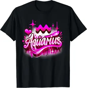 100% Cotton Pink Aquarius Zodiac Star Sign T-Shirt