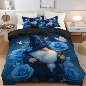 2/3 Pcs Smurfs ,Blue Rose Duvet Cover Set, Bedroom Bedding Set,Soft,Breathable 100% Polyester Fiber,High-Definition Digital Printing,Suitable For All Seasons!Perfect Gift,Suitable For Family,Machine Washable(1 Duvet Cover+1/2 Pillowcase,No Filling)