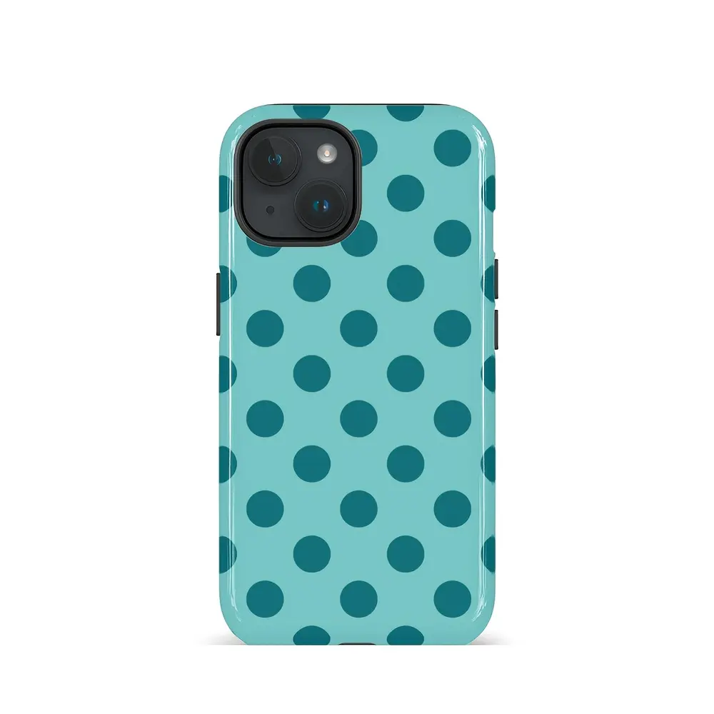 Phone Case: Phone Case- Minimalist Blue Polka Dot Phone Case for iPhone 17, 16 Pro Max, 15 Pro Max, 13, 13 Mini, 12, 11, XS Max, 7, And SE2, Glossy 2-In-1 Design