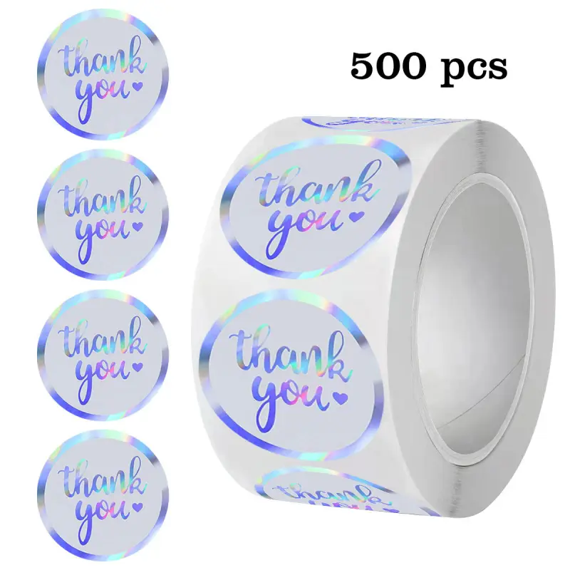 Holographic Laser Universal Thank You Stickers - 500 Stickers 1-Inch Round Label Self-Adhesive Seals for Letters, Gift Boxes & Wrapping