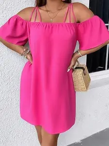 Black One-Shoulder Spaghetti Strap Slip Casual Dress, Women's, Unique Design, Summer Style