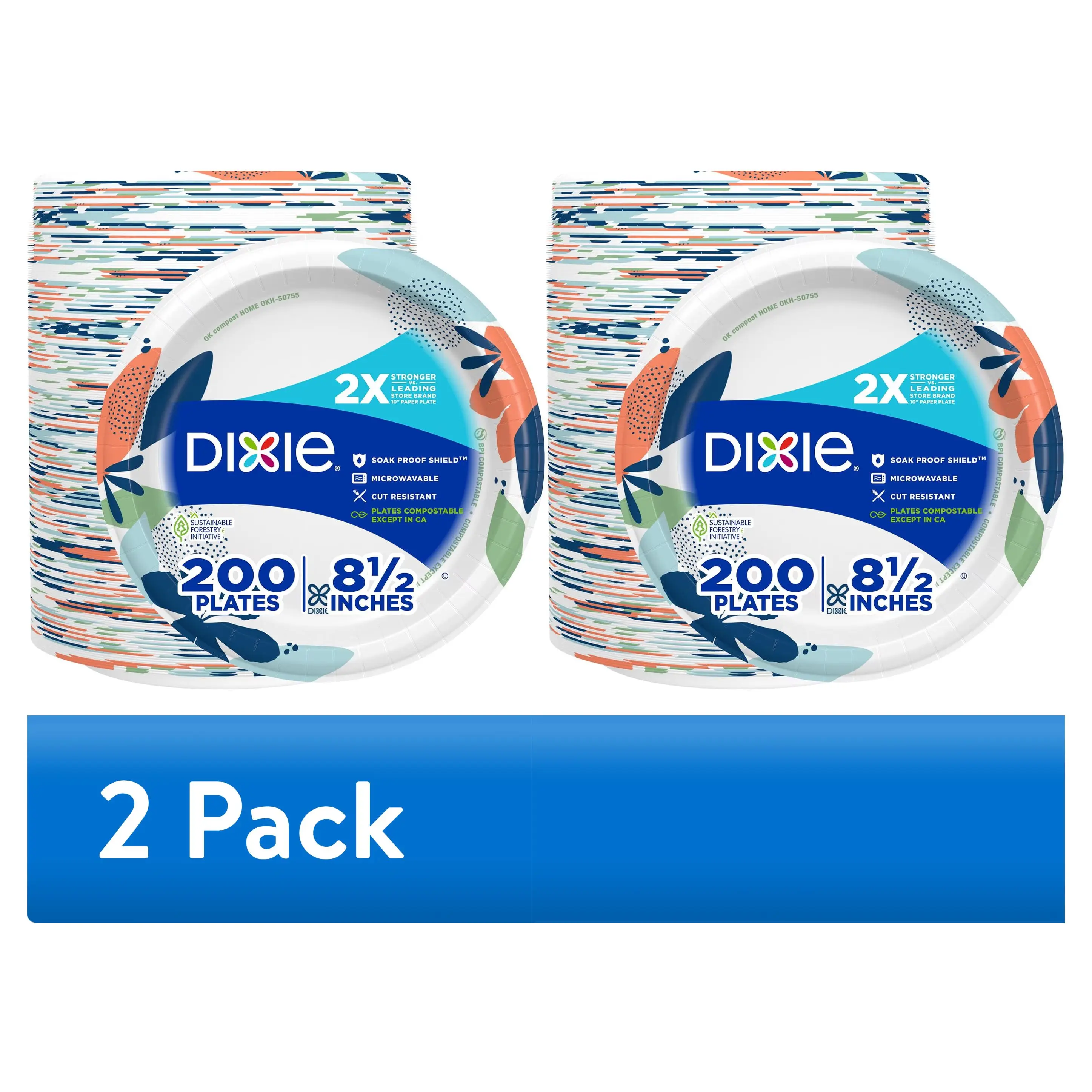 (2 pack) Dixie Disposable Paper Plates, 8.5", Multi-Color, 200 Count