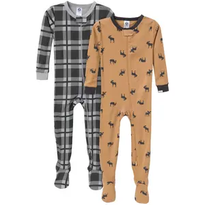 Gerber Baby Boys' Snug Fit Footed Pajamas, 2-Pack, Moose