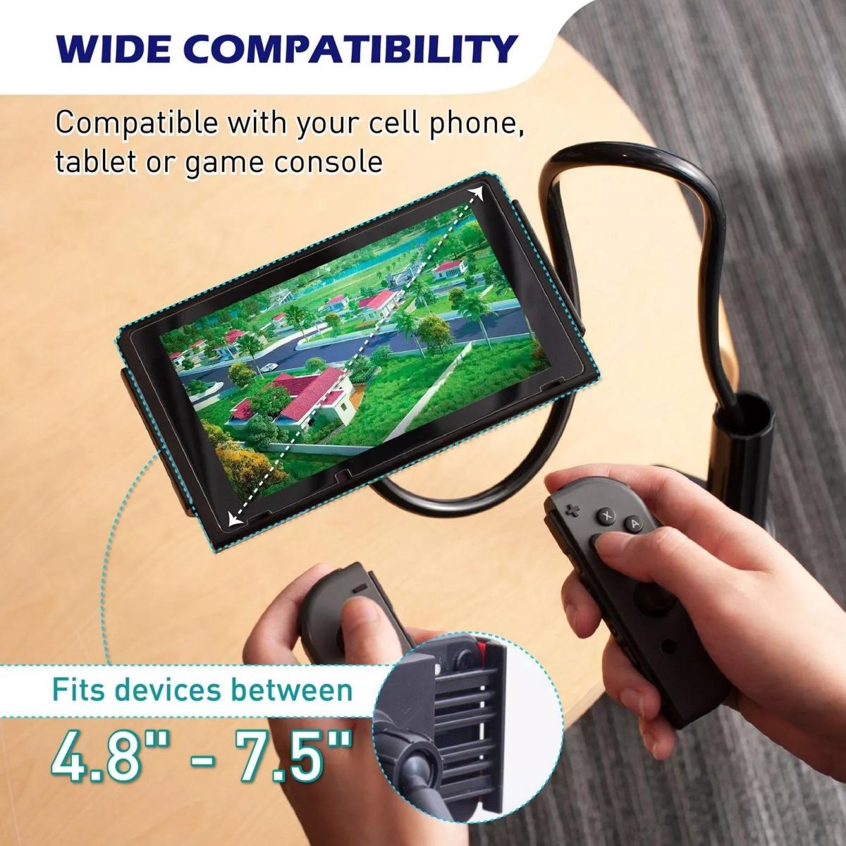 Gooseneck Phone Holder for Bed, 360° Rotatable Metal Desk Phone Stand, Adjustable Flexible Clamp Mount, Universal Fits for iPhone 17 16 15 14 13 12 11 Pro Max Plus iPad Samsung Galaxy All Phones & Tablets, Home Office Bedroom