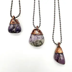 MergingMetals // Polished Lepidolite Necklace // Electroformed Jewelry // Copper Ball Chain