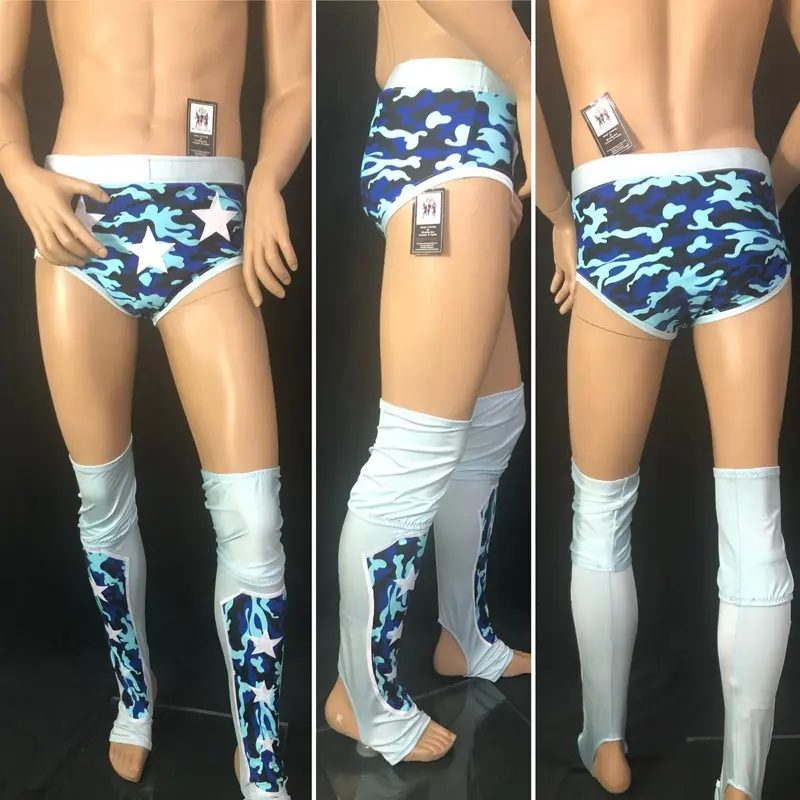Men’s pro wrestling gear set trunks knee and kickpad covers size 34” waist