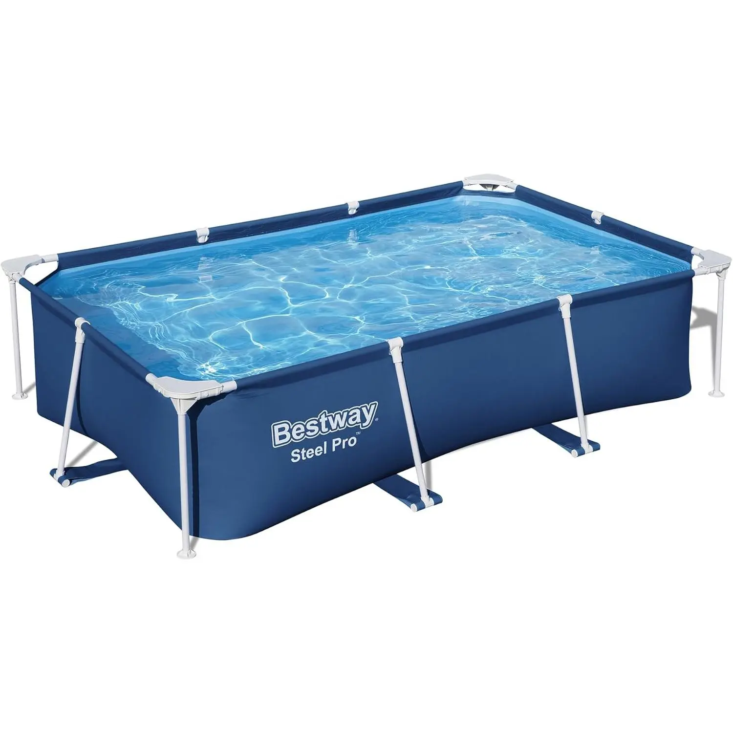 Bestway Steel Pro 8.5 Feet x 67 Inch x 24 Inch Rectangular Steel Frame Above Ground Outdoor Backyard Swimming Pool, Blue (Pool Only)