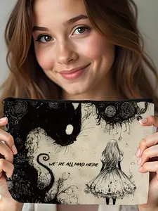 Cat Makeup Bag with Mystery Cat Illustration, Travel Cosmetic Pouch, Stationery Storage, Multifunctional Unisex Gift, Durable Fabric