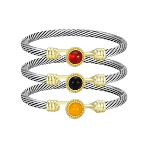 Aprilery 3-Piece Adjustable Cuff Bracelet – Hook Clasp Mixed Metal Bracelets Set for Women Stretch Jewelry