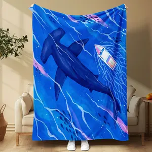 Soft Warm Hammerhead Shark Pattern Blanket, Cozy Throw for Home Office Travel, Lightweight Nap Blanket for Air Conditioned Rooms, Portable Blanket