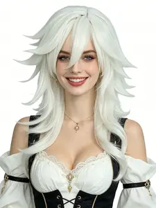Pure Layered Wolf Tail Medium-Length Wig, High-Temperature Silk Smooth Matte Hair, Breathable Inner Lining, Women's Full Head Wig