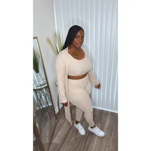 3 PIECE CARDIGAN SET(KHAKI)