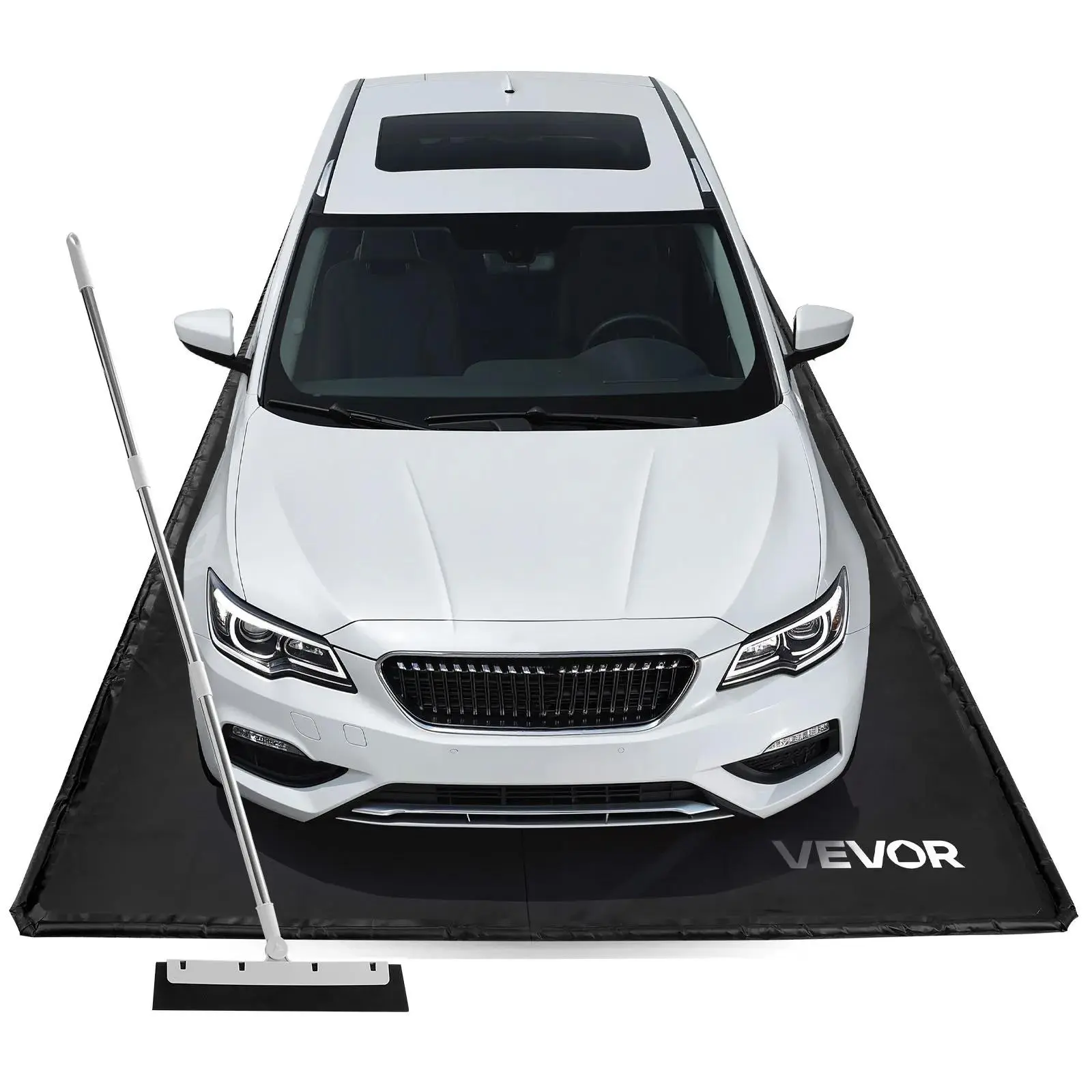 【BackToSchool】VEVOR Containment Mat, 8 ft 6 in x 20 ft, Non-Slip PVC Garage Floor Mat with a Cleaning Squeegee, Heavy Duty Durable Waterproof Protection from Snow, Rain and Mud for Cars SUVs Trucks Parking, Black, Mat Floor Mats