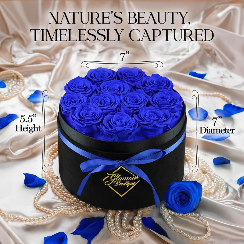 Eternal Prestige Velvet Black | 12 Blue Roses  Decor Box