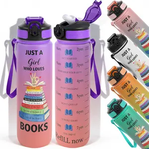 1pc,32oz Water Bottle Just A Girl Who Loves Books Stack of Books and Reading Quotes Design Durable  Leak-Proof 1000ml Time Marker Water Bottle - Shatter-Resistant for Sports, Fitness, Hiking &