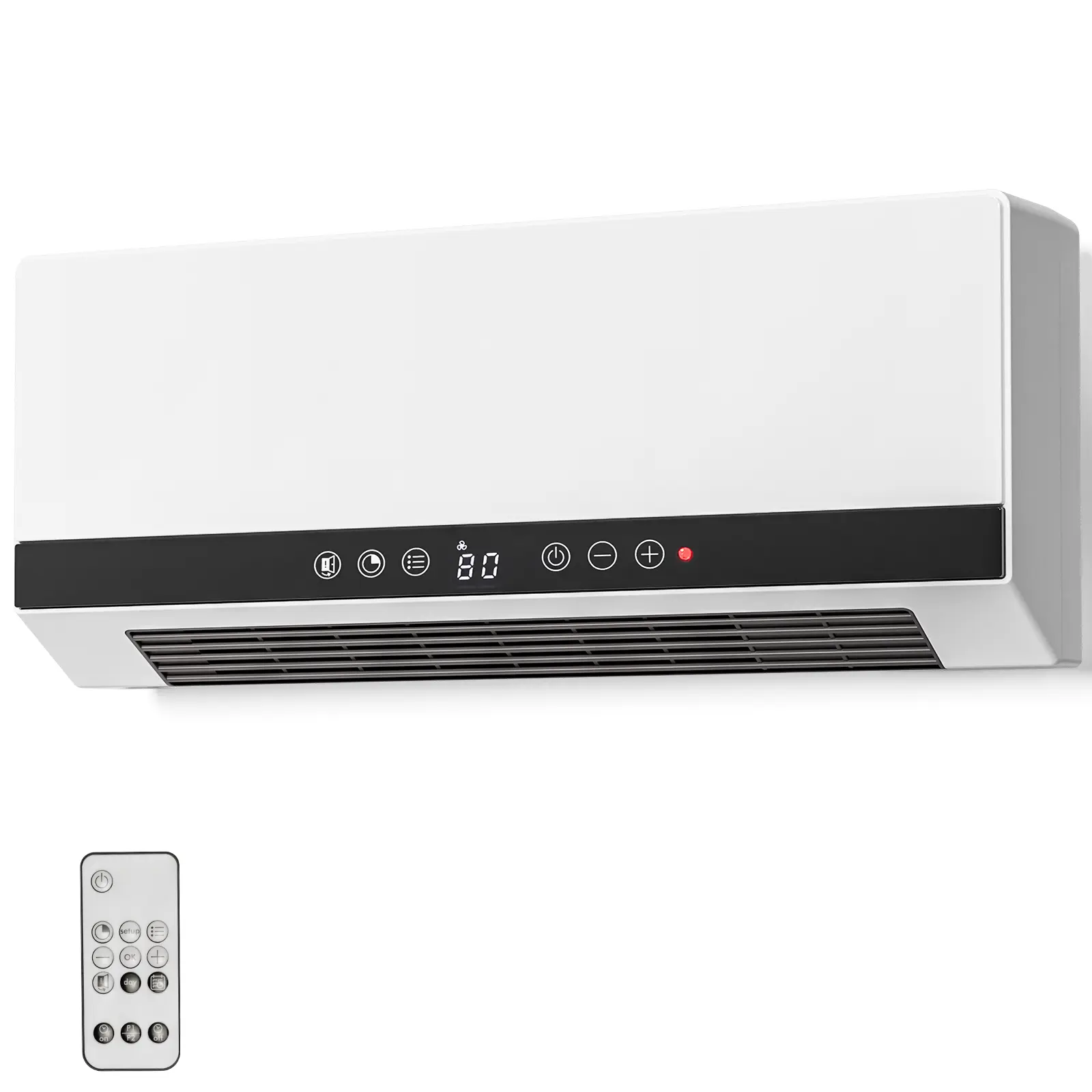 Electactic Wall-Mounted Space Heater with ECO Thermostat & Remote Control, 1500W Electric Heater with 60°/90°/120° Oscillation, LED Display, 24H/Weekly Timer, Touch Panel, IP22 Waterproof, Wall Mount, Kitchens, Bathrooms, Indoor