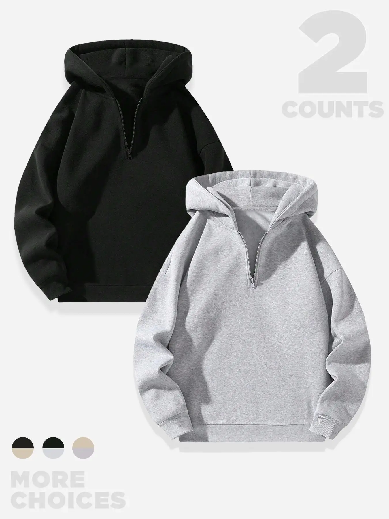 Men's Solid Drop Shoulder Half Zip Hoodie, Fashion Casual Regular Fit Hooded Sweatshirt for Daily Holiday Outdoor Wear, Men Clothes for Fall & Winter