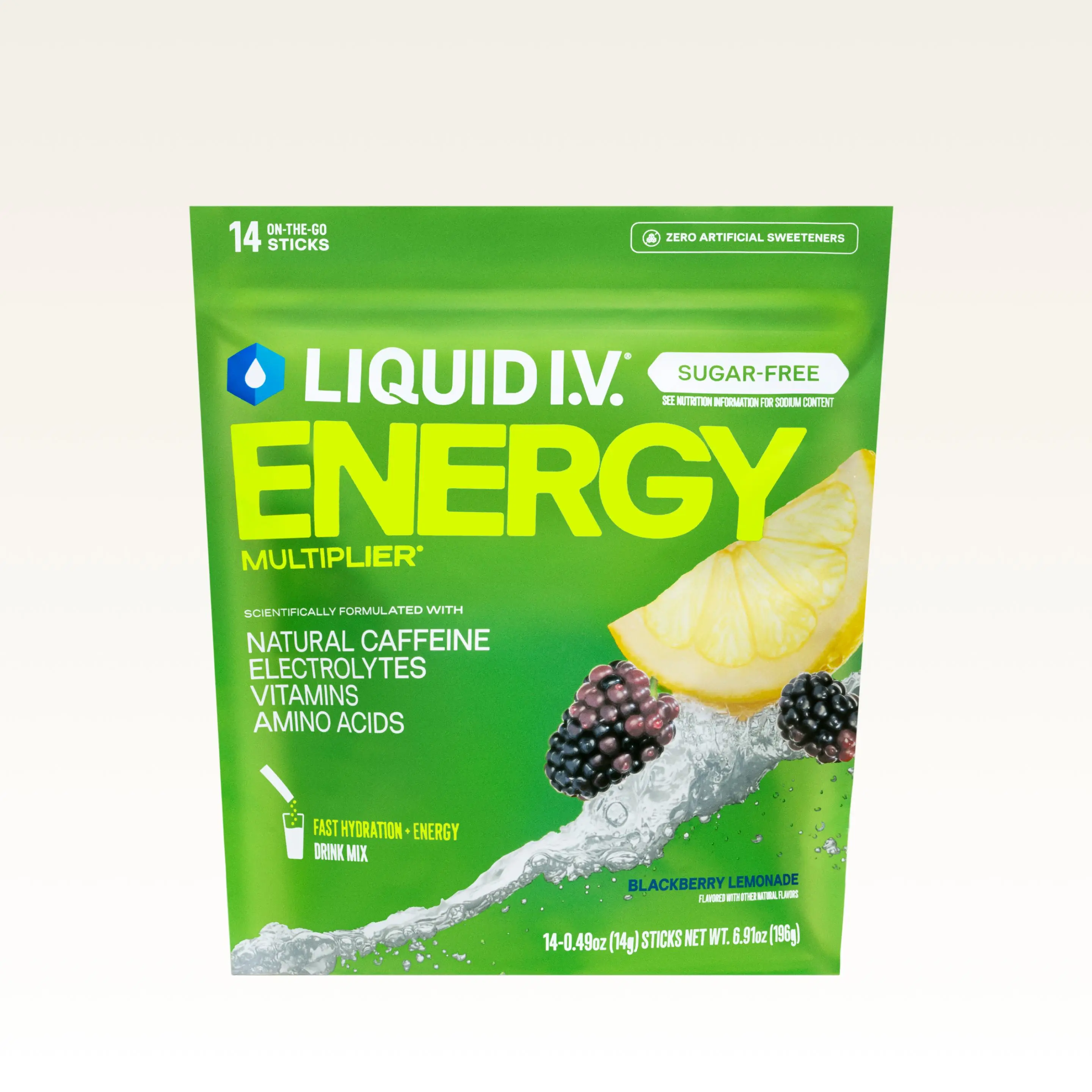 Liquid I.V. Sugar-Free Energy Multiplier - Blackberry Lemonade - Hydration Powder Packets | Electrolyte Powder Drink Mix | Convenient Single-Serving S