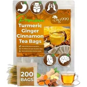 200 Tea Bags Turmerics Gingers Cinnamons Tea, 100% Natural, Anti-Inflammatea. Eco-conscious Tea Bags. Turmerics Gingers Herbal Tea. No Sugar, No Caffeine, No Gluten, Vegan