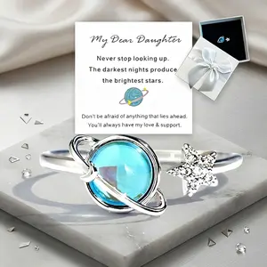 Star & Moon Adjustable Rotating Ring-To My Dear Daughter Gift,Relieve Anxiety And Release Stress Ring For Women & Teen Girls,Includes Gift Cards And Gift Boxes